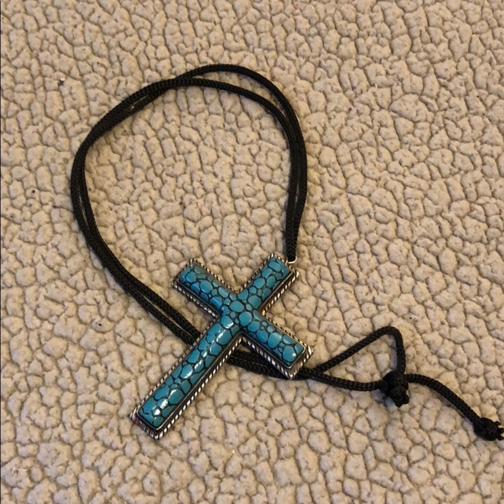 Large Bold Turquoise cross necklace